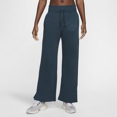 Grounded in style, comfort and versatility, meet our take on luxury loungewear. These high-waisted sweats make a statement with midweight brushed fleece in a full-length, wide-leg design. Soft yet structured, they're anything but basic. Nike Sportswear For Lounging, Sporty Wide-leg Sweatpants For Leisure, Leisure Athleisure Wide-leg Sweatpants, Nike Gym Pants With Ribbed Waistband, Comfortable Nike Lounging Bottoms, Sporty Wide Leg Sweatpants For Leisure, Sporty Wide-leg Sweatpants For Lounging, Athleisure Wide-leg Lounging Bottoms, Nike Cotton Sweatpants For Gym