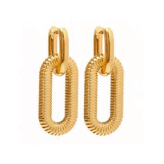 Add a touch of elegance with our Chain Pendant Earring Geometric 18K Stainless Steel Gold Plated Double Hoop Earrings. Crafted with precision and style, these earrings are the perfect accessory to complement any outfit. Elevate your look with these stunning pieces that seamlessly blend sophistication and contemporary design. Stainless Steel Texture, Double Hoop Earrings, Rectangle Earrings, Link Earrings, Pendant Design, Gold Drop Earrings, Chain Earrings, Minimalist Earrings, Pendant Earrings