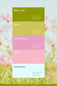 Color Palette for flower color palette or spring flower color palette spring colors flower fields color palette nature color palette green tone natural tone #springcolorpalette #flowercolorpalette #hexcode #colorinspiration #moodboard #naturalcolorpalette #greencolorpalette #naturecolorpalette #pinkcolorpalette #springflowercolorpalette Blue Green And Pink Color Palette, Summer Floral Color Palette, Flower Color Palette, Color Palette Spring, Floral Color Palette, Palette Spring, Palette Green