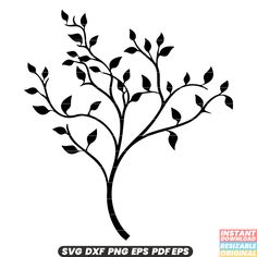 a tree with leaves on it and the words svg dxf png eps files