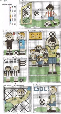 the cross stitch pattern is shown in four different styles, including an image of a man and