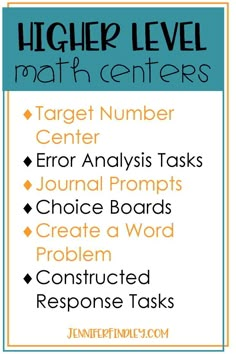 a poster with the words higher level math centers