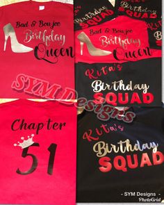 Birthday T-Shirts Customizable Crew Neck Party T-shirt, Customizable Crew Neck T-shirt For Party, Casual Red Shirt For Birthday, Party T-shirt With Name Print And Crew Neck, Customizable Black Party Tops, Customizable Black Party Top, Customizable Red Tops For Birthday, Party Red T-shirt With Graphic Print, Party Crew Neck T-shirt With Name Print