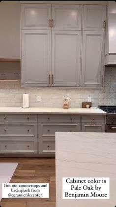 the cabinets in this kitchen are painted gray