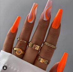 Esculturales Neon Neon Orange Lipstick, Tropical Vacation Nails Coffin, Vacation Nails Long, Spring Nails Orange, Summer Classy Nails, Orange Square Nails, Vacation Nails Coffin, Orange Spring Nails, Neon Nails Acrylic