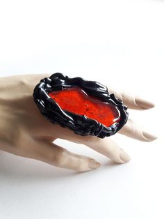 Bold Black Ring, Black Statement Ring, Unusual Big Red Ring, Huge Black Red Ring, Chunky Bold Ring, Artisan Ring, Modern Ring, Modernist - Etsy Bosnia and Herzegovina Red Resin Ring Suitable For Gifts, Red Resin Rings Suitable For Gifts, Red Resin Rings As A Gift, Gift Red Resin Rings, Unique Black Resin Jewelry, Black Jewelry With Unique Design For Gift, Black Jewelry With Unique Design As Gift, Unique Handmade Red Rings, Handmade Custom Red Ring