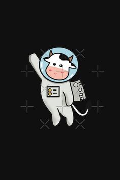 a cow in an astronaut's suit holding a remote control