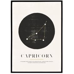 a black and white poster with the word capricorn in it's center