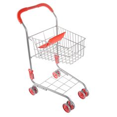 a shopping cart with red wheels on a white background