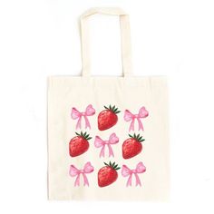 City Creek Prints Strawberry Coquette Bow Chart Canvas Tote Bag - 15x16 - Natural Sport Tote Bag, Cute Tote Bags, Cute Names, Pink Bow, School Projects, Canvas Tote, Handbag Accessories, Pretty Outfits, Tote Bag