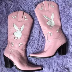 Pink Playboy, Funky Shoes, Aesthetic Shoes, Swag Shoes, Pink Heels, Pink Outfits, Dream Shoes, Pretty Shoes, Cowgirl Boots