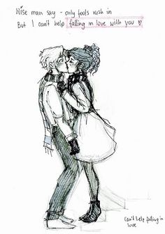 a drawing of two people kissing each other