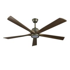 a ceiling fan with three blades on the top and two light bulbs on the bottom