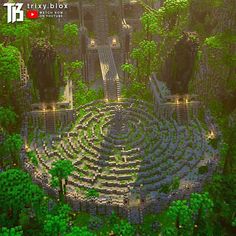 an aerial view of a maze in the middle of a forest with lots of trees