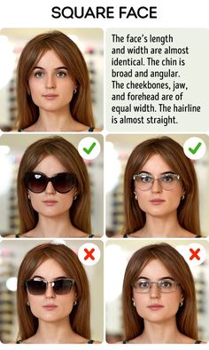 How to Pick the Perfect Sunglasses for Your Face Type / Bright Side Face Shape Sunglasses, Glasses For Round Faces, Facial Proportions, Glasses For Your Face Shape, Square Face Shape, Heart Face Shape, Square Faces