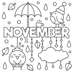 a black and white image with the words november written in front of it, surrounded by raindrops