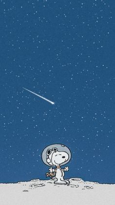 snoopy looking up at the stars in the sky