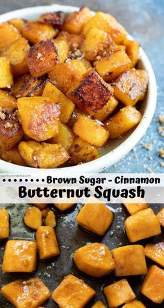 brown sugar cinnamon butter butternut squash in a white bowl