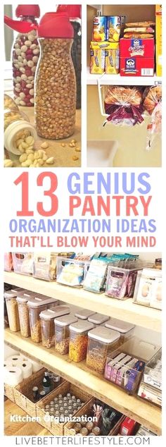 an organized pantry with lots of food items