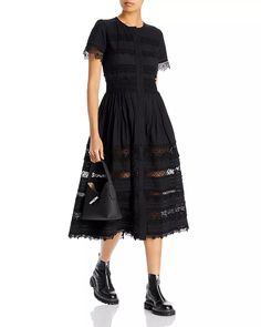 Waimari - Camila Lace Trim Pleated Sleeve Dress