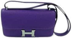 Formal Purple Bag With Silver-tone Hardware, Designer Purple Bag With Silver-tone Hardware, Designer Purple Bags With Silver-tone Hardware, Hermes Constance, Silver Hardware, Made In France, Dust Bag, Collage, France