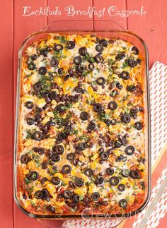 an enchilada bread casserole with olives and cheese