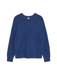 Alpaca & Merino Jumper - Bright Blue - Knitwear - ARKET WW Textured Knit Crew Neck Sweater With Cozy Fit, Cozy Fit Textured Knit Sweater With Crew Neck, Cozy Fit Textured Knit Crew Neck Sweater, Snug Textured Knit Crew Neck Sweater, Soft Knit Crew Neck Sweater, Soft Texture Knit Sweater With Crew Neck, Soft Textured Crew Neck Sweater For Layering, Soft Knit Crew Neck Sweatshirt, Cozy Crew Neck Fine Knit Sweater