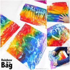 rainbow in a bag is an easy art project for kids to do with their own hands