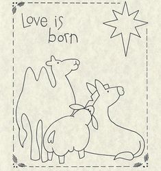 a black and white drawing of two animals with the words love is born