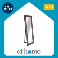 the best seller at home logo is shown in front of a house with a mirror on it