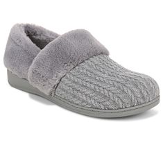 Pad around in supportive comfort each time you slip into these cable knit slippers. Faux fur trim and lining provides undeniable coziness on even the chilliest of mornings. From Vionic®. Knit Slippers, Faux Fur Slippers, Heel Pain, Fur Slippers, Knitted Slippers, Sleepwear & Loungewear, Luxury Style, Fur Trim, Cable Knit