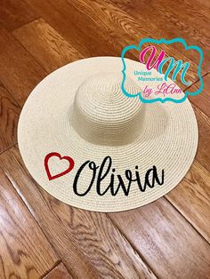 CUSTOM YOUR NAME & Heart floppy Beach Hat Name Embroidered Summer Hat With Short Brim, Summer Brimmed Hats With Embroidery, Summer Embroidered Short Brim Hat, Fun Curved Brim Hats For Vacation, Summer Embroidered Wide Brim Hat, Embroidered Wide Brim Summer Hat, Summer Wide Brim Embroidered Hats, Beach Sun Hat With Embroidered Short Brim, Spring Vacation Sun Hat With Embroidery