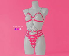 Pink Harness Set Open Panties Harness Bra Festival - Etsy Poland Neon Dance Outfit, Diy Rave Clothes, Tomorrowland Outfit, Pink Harness, Neon Festival, Neon Dance, Florence Fashion, 2022 Goals, Leather Outfits Women