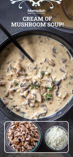 mushroom soup in a bowl with spoons and rice