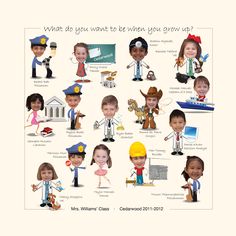 a poster with many different cartoon characters on it's front and back sides, including the words what do you want to be when you grow up?