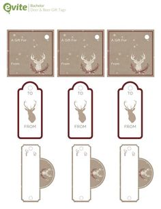 christmas gift tags with deer heads and reindeer antlers on them, set of four