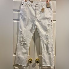 Levi’s Women’s Original 501 Jeans White Destructed 34x30 Nwt Levi's Casual White Jeans, Levi's White Mid-rise Jeans, Levi's Mid-rise White Jeans, Curve Jeans, 501 Jeans, Levi’s 501, Medium Wash Jeans, Jeans White, Tapered Jeans