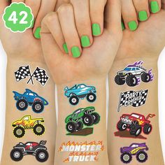 monster truck temporary tattoos on both arm and wrist for girls, boys or kids to choose from