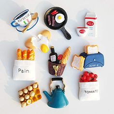 PRICES MAY VARY. ⚡Style: milk, broken egg, bag bread, bag tomato, bread machine, coffee cup, pan, champagne ham bread, blue kettle, row of eggs ⚡Material: Made of resin and magnet. Tasteless, non-toxic, no peculiar smell.A great gift match for your child, loved ones, friends family and neighbors. ⚡The magnet is designed on the back of the product and has strong magnetic properties. It is suitable for refrigerator doors, security doors or places with iron. ⚡Perfect to pin notes, recipe, artwork o Egg Pan, Bacon Fries, Food Shapes, Refrigerator Sticker, Stickers Cute, Magnet Set, Craft Night