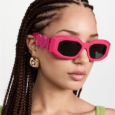 Brand: Versace Model: Ve4425u Condition: New Gender: Unisex Color: 5367/87 Frame Material: Acetate, Plastic Frame Color: Fuchsia Lens Color: Gray Lens Socket: 53 Mm Bridge Width: 18 Mm Temple Length: 145 Mm Made In Italy Item Includes: - Authentic Eyewear - Certificate Of Authentic - Authentic Case, Box - Bag We Guarantee That All Our Items Are 100% Authentic And Brand New. Luxury Pink Sunglasses With Uva Protection, Luxury Pink Square Frame Sunglasses, Designer Pink Tinted Sunglasses, Versace Pink Sunglasses, Versace Oversized Sunglasses, Versace Sunglasses Women 2022, Versace Pink, Versace Sunglasses, Stylish Glasses