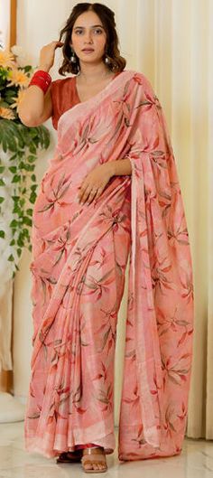 Pink and Majenta color Saree in Chiffon fabric with Floral, Thread work Pink Floral Print Saree For Spring, Spring Floral Print Pink Saree, Floral Work, Party Wear Saree, Wear Saree, Party Wear Sarees, Thread Work, Wear Pink, Chiffon Fabric