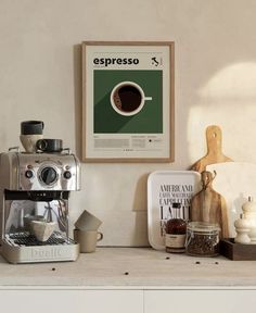 a coffee maker sitting on top of a counter