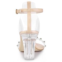 These women's sandals make a striking impression with a transparent block heel and gleaming rivet decorations, embodying a chic and contemporary style. The ankle strap, featuring a secure buckle closure, ensures both stability and sophistication. Suitable for both city strolls and evening events, these sandals highlight the wearer's distinctive charm. The lace-up design, with a transparent heel and back, is complemented by a sturdy block heel, making them an excellent choice for weekend adventur Glamorous Sandals With Clear Ankle Strap, Formal Sandals With Transparent Straps And Block Heel, Formal Sandals With Clear Strap And Block Heel, Formal Heels With Clear Strap And Block Heel, Formal Heels With Transparent Straps And Block Heel, Formal Block Heels With Clear Strap, Formal Block Heels With Transparent Straps, Clear Chunky Heels, Weekend Essentials