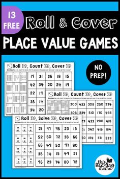 the roll and cover place value game is shown in black and white with blue background