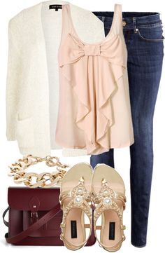 "Untitled #209" by jafashions ❤ liked on Polyvore - love the tank top would wear the tank top, purse, and a bow bracelet Shoes Bracelet, Relax Night, Nude Outfit, Bow Shirt, Bow Bracelet, Bow Top, Top Sweater, White Cardigan, Pink Shirt