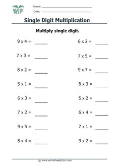 Multiplication single digit worksheets