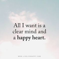 an airplane flying in the sky with a quote above it that says, all i want is a clear mind and a happy heart