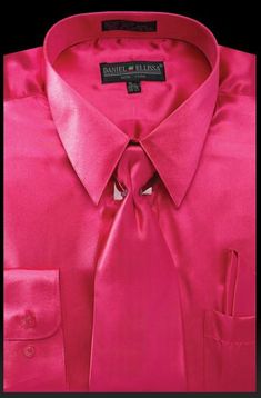 Men's Fuchsia Satin Dress Shirt with Tie & Handkerchief-Men's Dress Shirts-ABC Fashion Military Ball Dresses, Satin Shirt Dress, Champagne Dress, Illusion Dress, Sweetheart Dress, Open Back Dresses, Junior Bridesmaid Dresses, Basic Dress, Satin Material