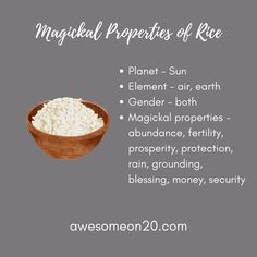 White Rice Witchcraft, Rice Meaning Witchcraft, Oats Magical Properties, Oregano Magical Properties, Paprika Magical Properties, Rice Magical Properties, Rice In Witchcraft, Hydrangea Magical Properties, Rice Witchcraft Uses