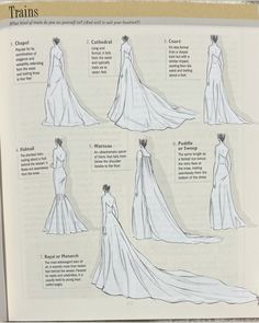 the instructions for wedding gowns are shown in this book, which shows how to wear them